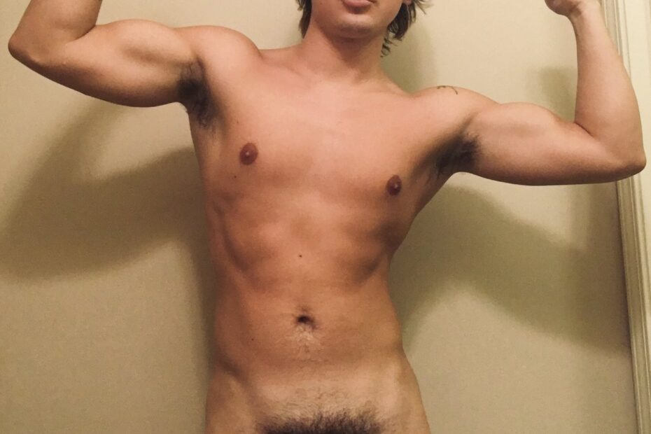 Flexing boy with a big cock