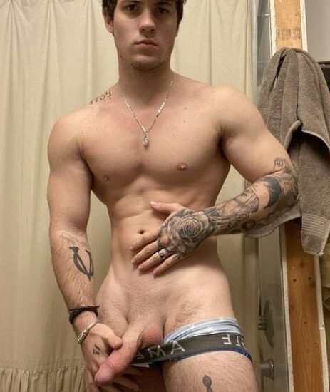 Muscle boy with shaved cock