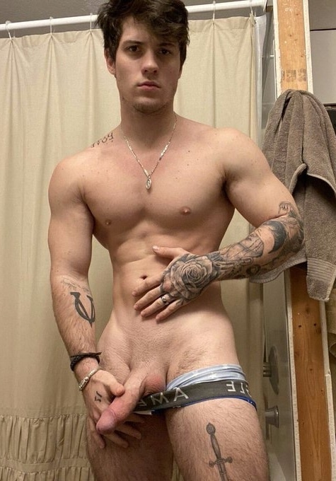 Muscle boy with shaved cock